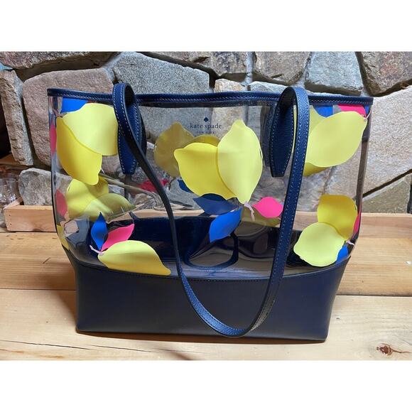 Kate Spade 3 Piece Lemon Zest Set. See thru bag tote, clip in bag and wallet - Picture 9 of 16